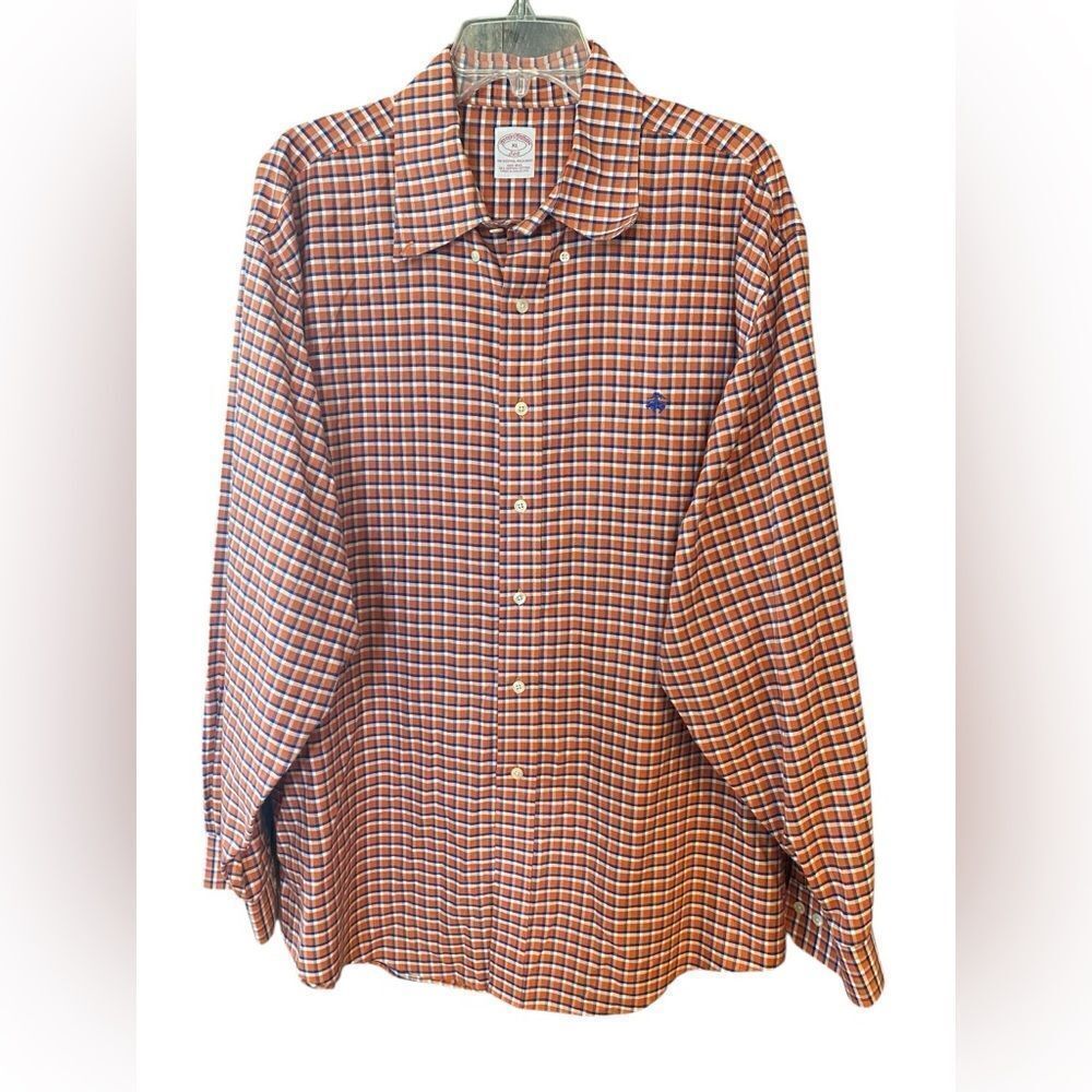 Brooks Brothers Men’s Sz XL Orange Blue Plaid Classic Button Down Collar Shirt